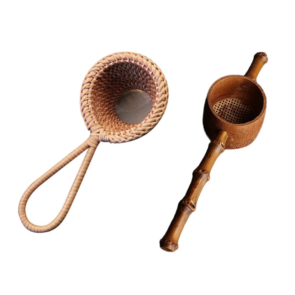 2Pcs Handle Rattan Tea Infuser Strainer Leakage Mesh Tea Filter Spoon Spice