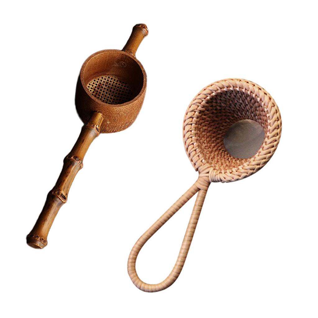 2Pcs Handle Rattan Tea Infuser Strainer Leakage Mesh Tea Filter Spoon Spice