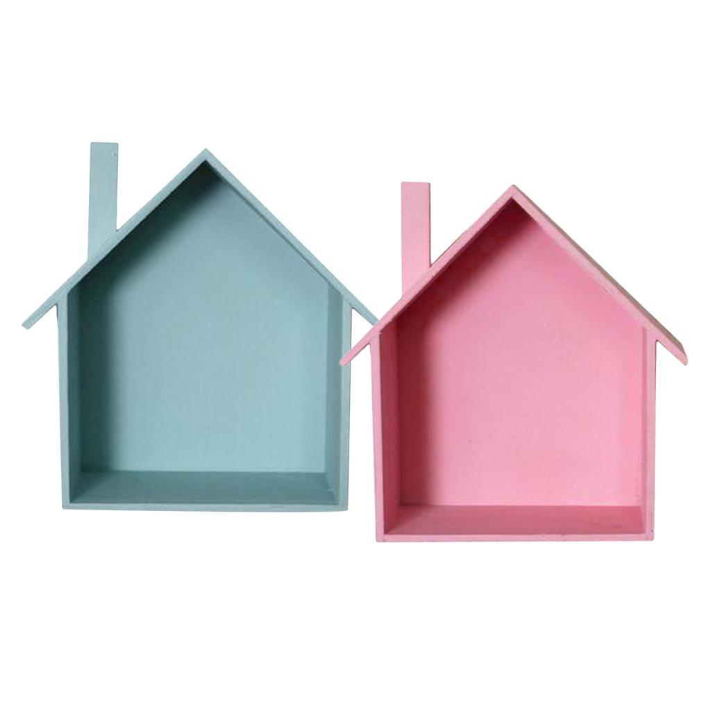 2Pcs House Shaped Shelf Shelves Wood Children Bedroom Craft Decor