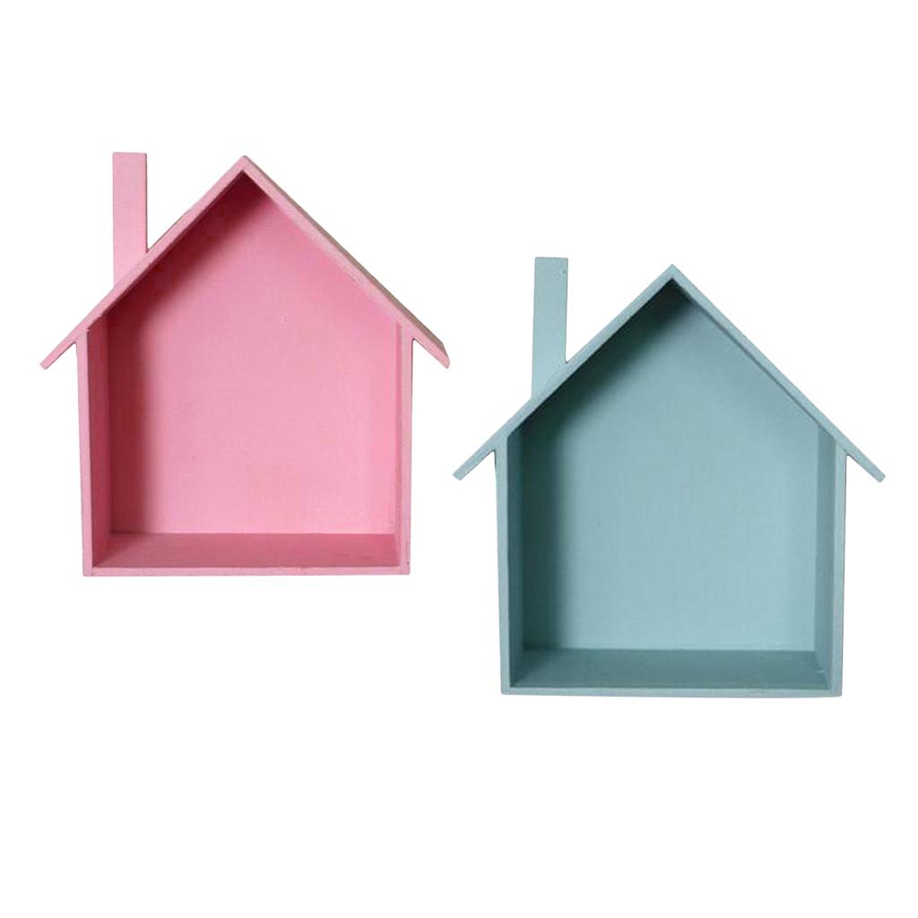 2Pcs House Shaped Shelf Shelves Wood Children Bedroom Craft Decor