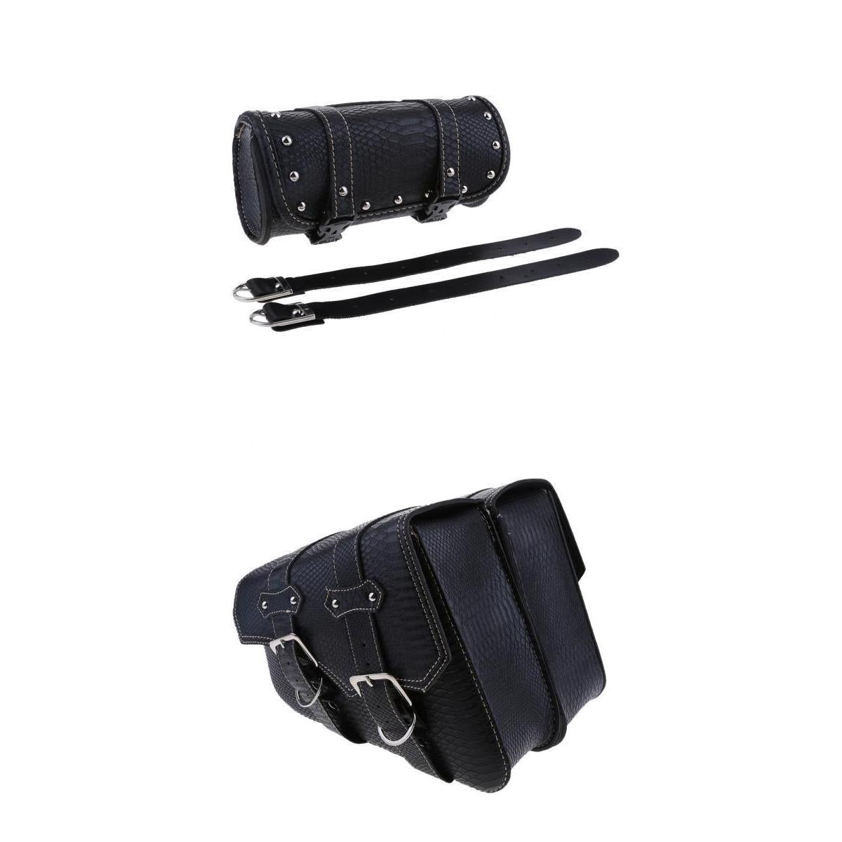 1 Pair Motorcycle Leather Swing Arm Pannier Saddle Bag & Riding Tool Bag