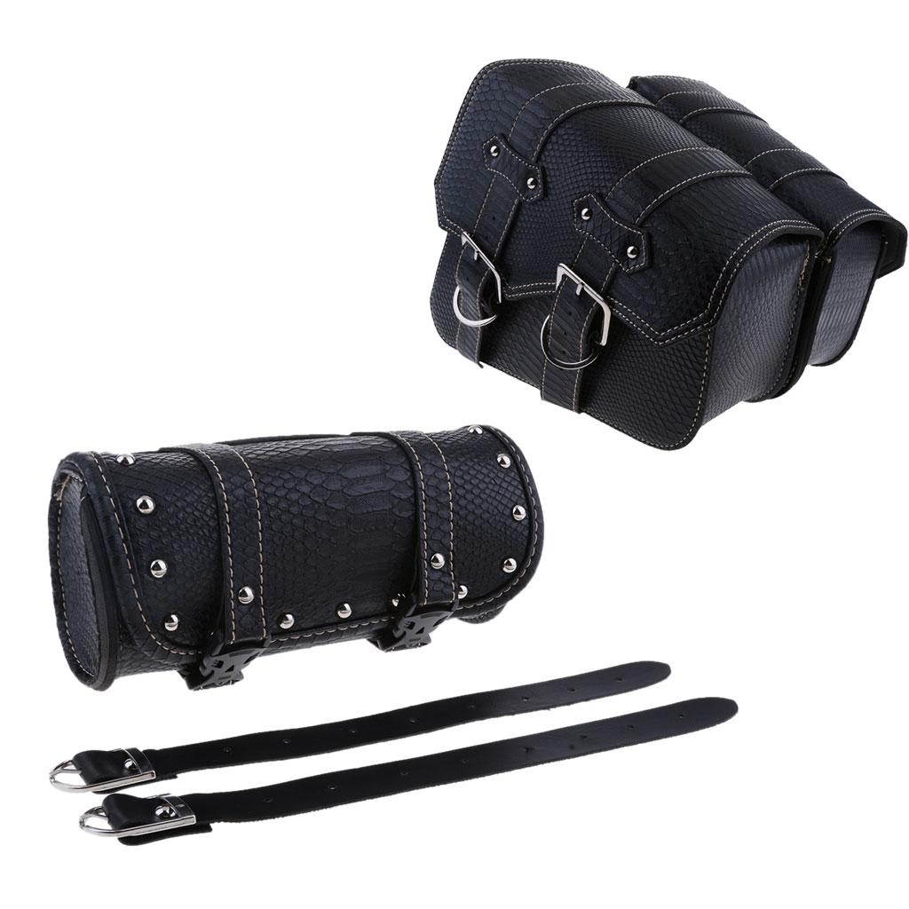 1 Pair Motorcycle Leather Swing Arm Pannier Saddle Bag & Riding Tool Bag