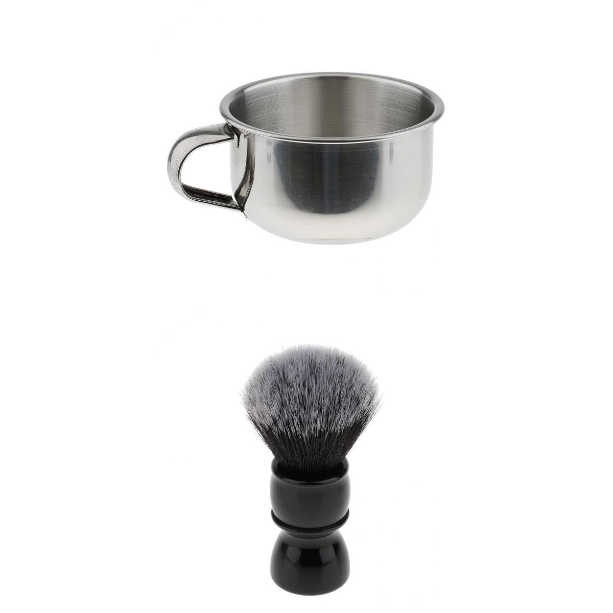 2 Pieces Men Barber Beard Grooming Shaving Brush Bowl Mug Cup Set Kit