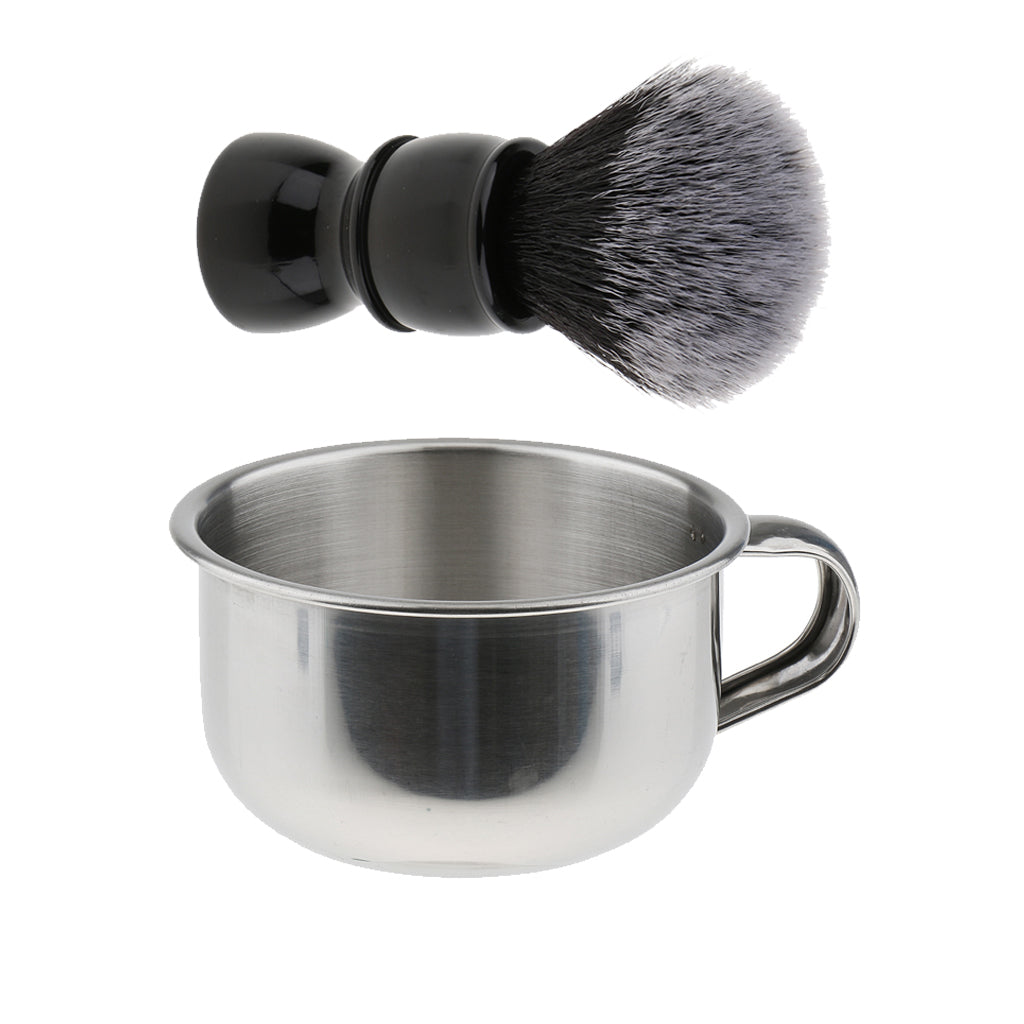 2 Pieces Men Barber Beard Grooming Shaving Brush Bowl Mug Cup Set Kit