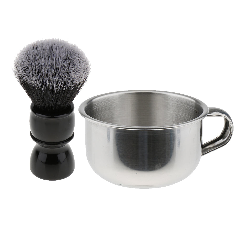 2 Pieces Men Barber Beard Grooming Shaving Brush Bowl Mug Cup Set Kit