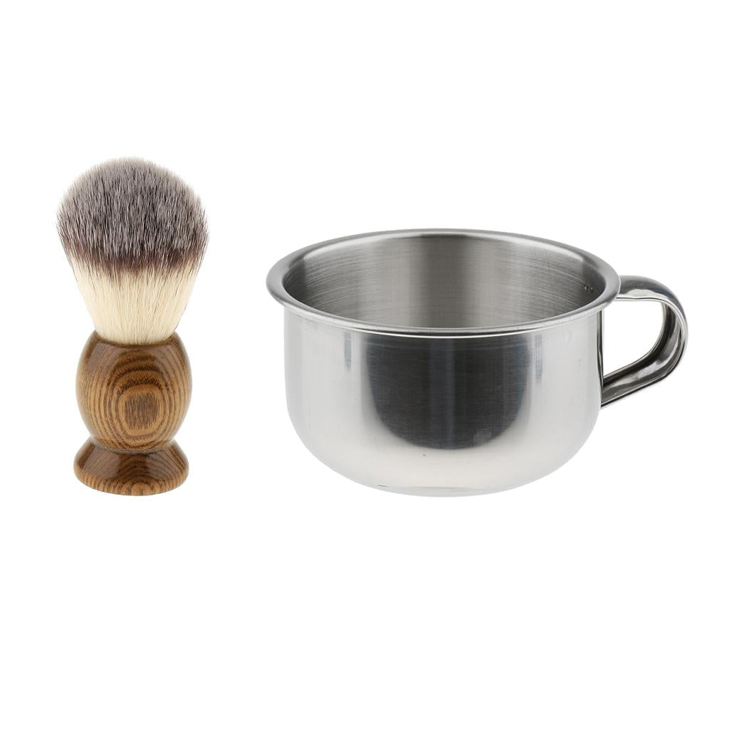 2 Pieces Men Barber Beard Grooming Moustache Shaving Brush Bowl Mug Cup Set