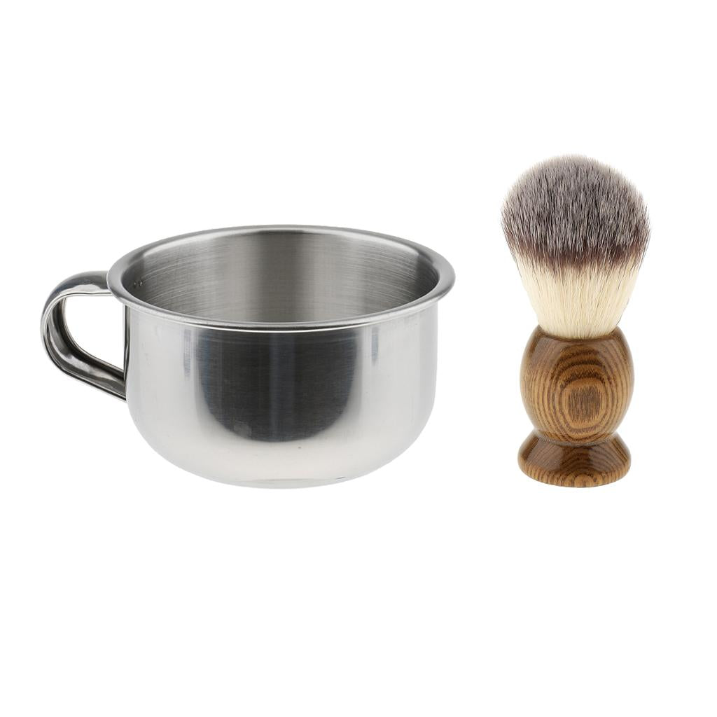 2 Pieces Men Barber Beard Grooming Moustache Shaving Brush Bowl Mug Cup Set