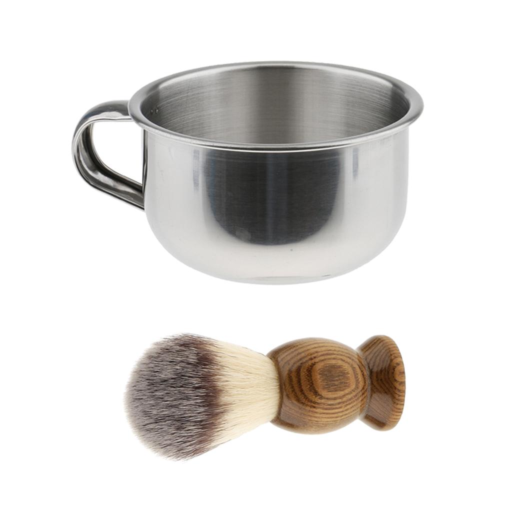 2 Pieces Men Barber Beard Grooming Moustache Shaving Brush Bowl Mug Cup Set
