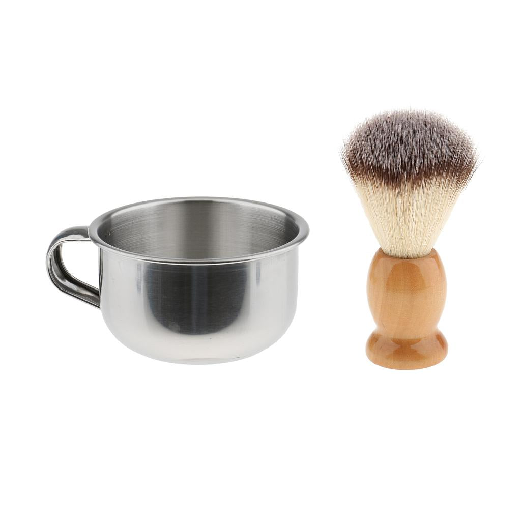 2pcs Men Beard Grooming Moustache Wood Shaving Brush Bowl Mug Cup Set