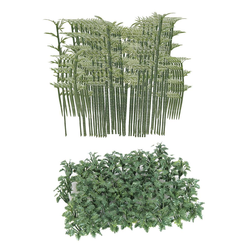 100x Bamboo Trees+50x Ground Cover Grass Model Layout for Diorama Landscape