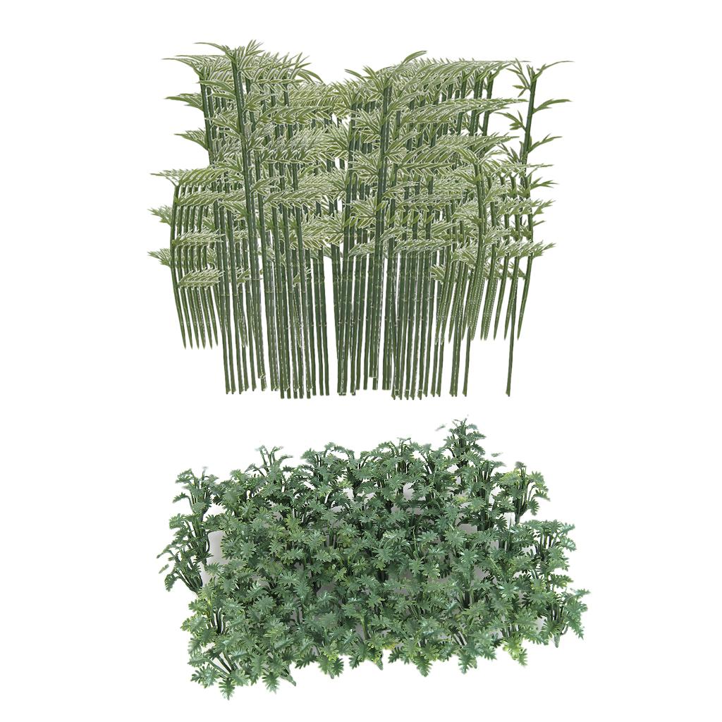 100x Bamboo Trees+50x Ground Cover Grass Model Layout for Diorama Landscape