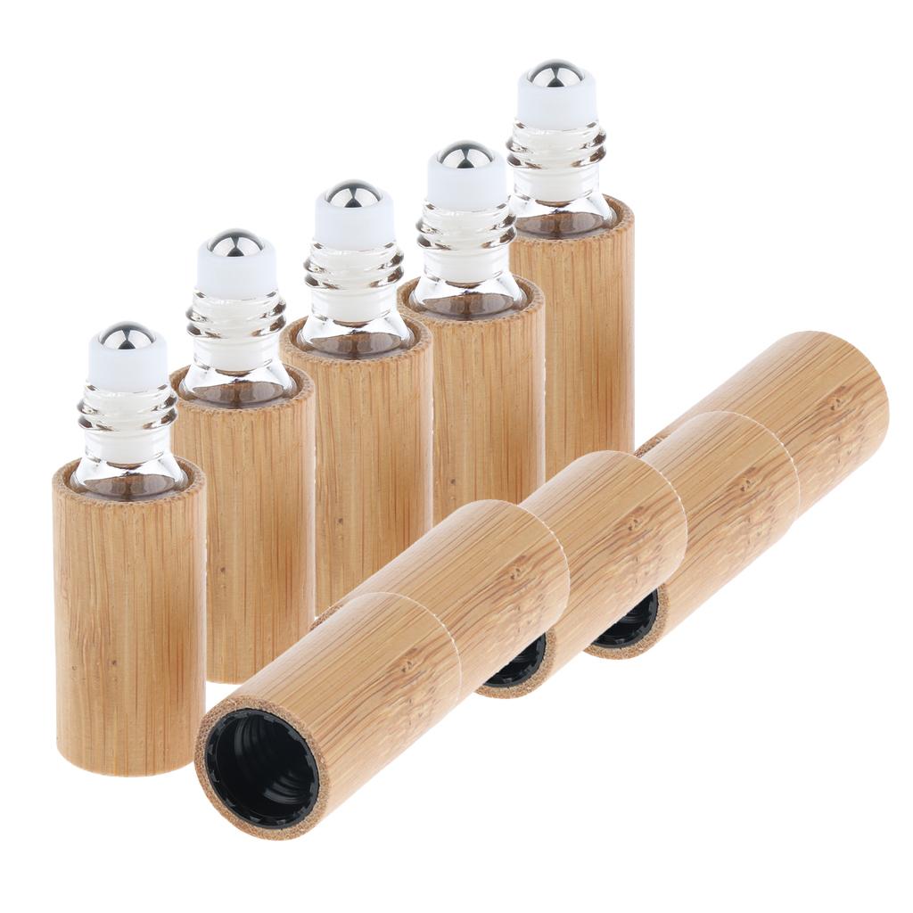 5 Pieces Natural Bamboo Refillable Empty Essential Oil Makeup Roll on Bottle
