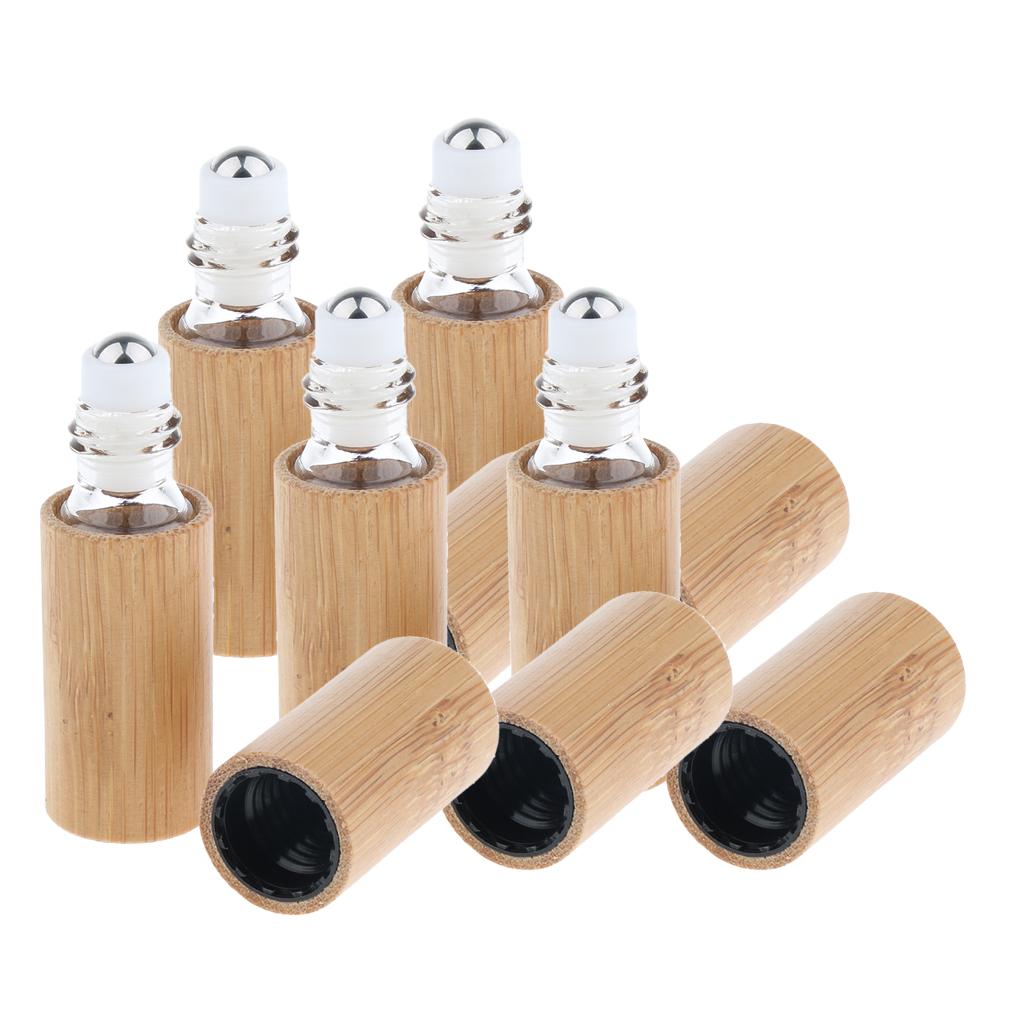 5 Pieces Natural Bamboo Refillable Empty Essential Oil Makeup Roll on Bottle