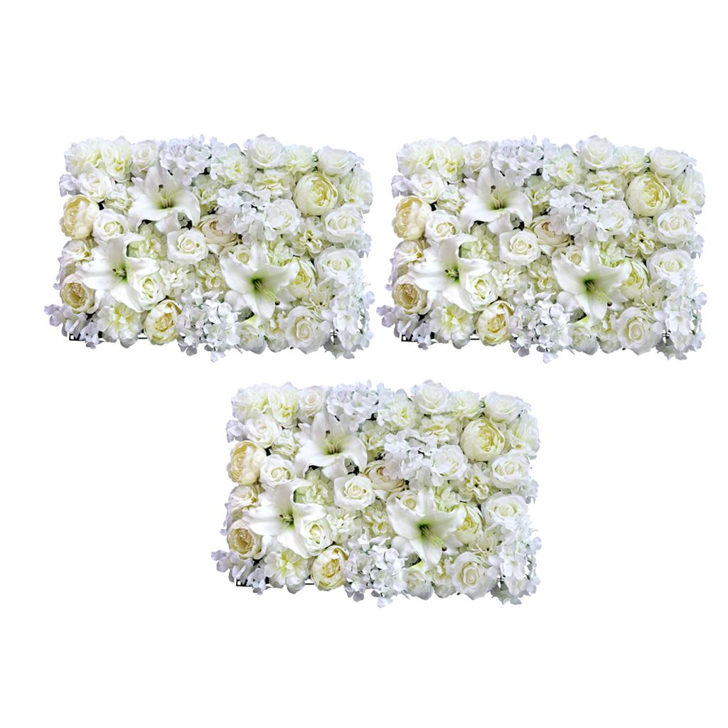 3 Pieces Artificial Rose Peony Lily Flower Wall Panel Wedding Venue Backdrop