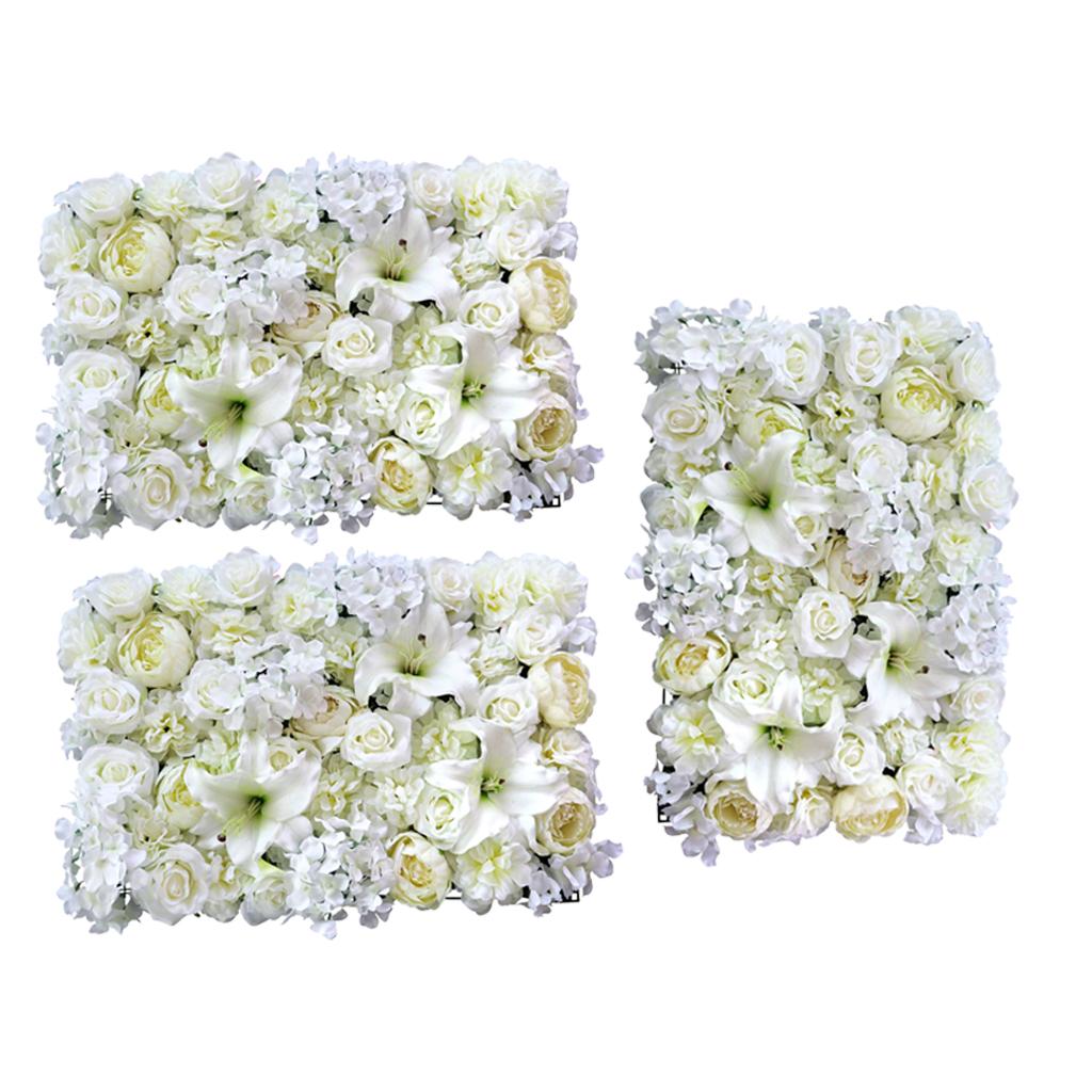 3 Pieces Artificial Rose Peony Lily Flower Wall Panel Wedding Venue Backdrop