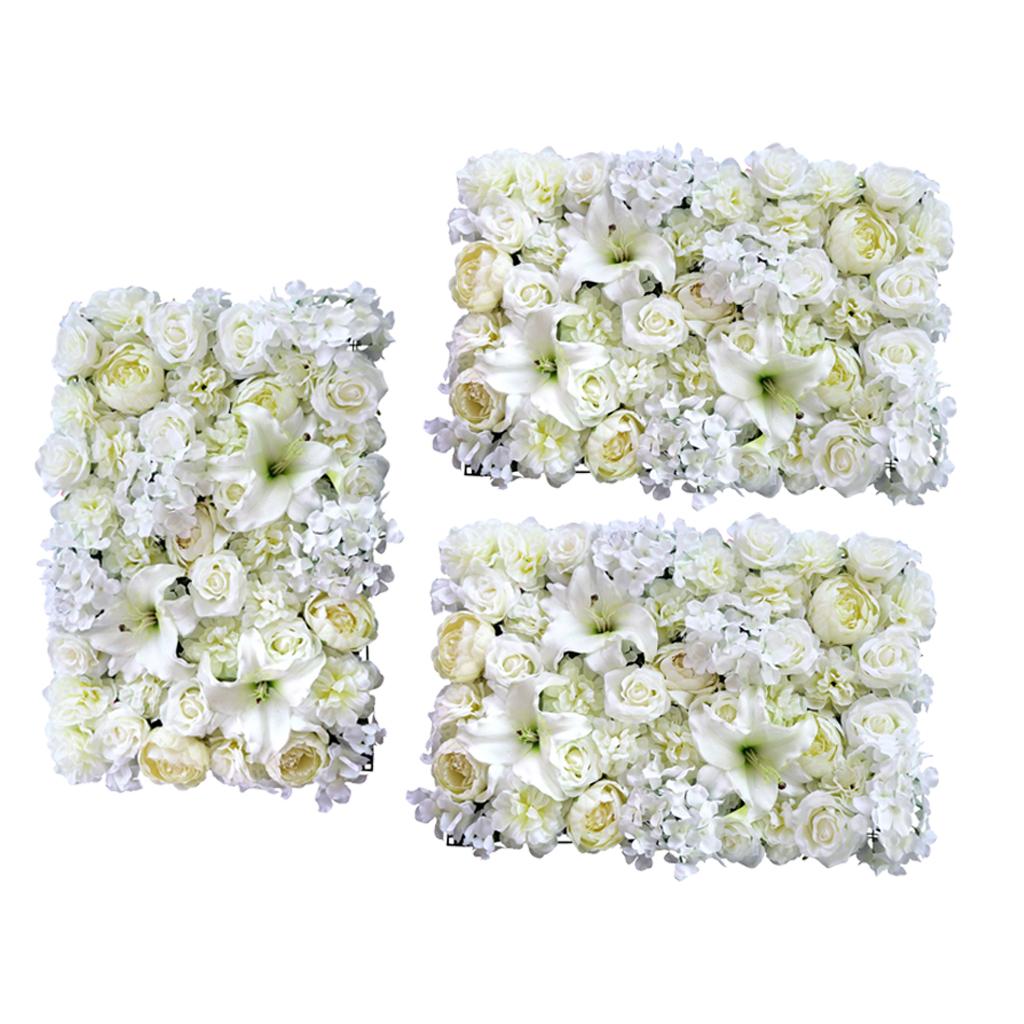 3 Pieces Artificial Rose Peony Lily Flower Wall Panel Wedding Venue Backdrop