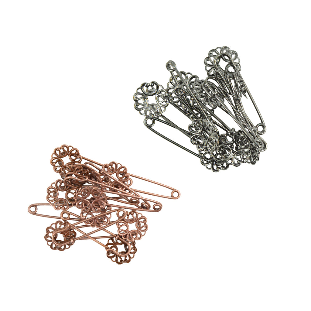20pcs Filigree Flower Safety Pins DIY Craft Garment Accessories Brooch Pins