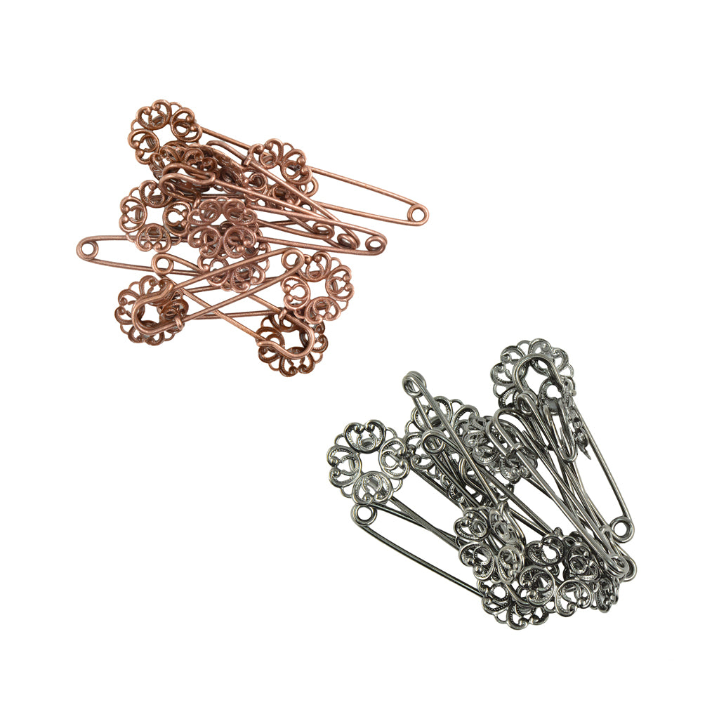 20pcs Filigree Flower Safety Pins DIY Craft Garment Accessories Brooch Pins
