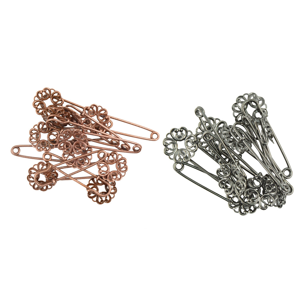 20pcs Filigree Flower Safety Pins DIY Craft Garment Accessories Brooch Pins