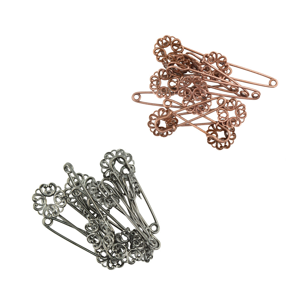 20pcs Filigree Flower Safety Pins DIY Craft Garment Accessories Brooch Pins