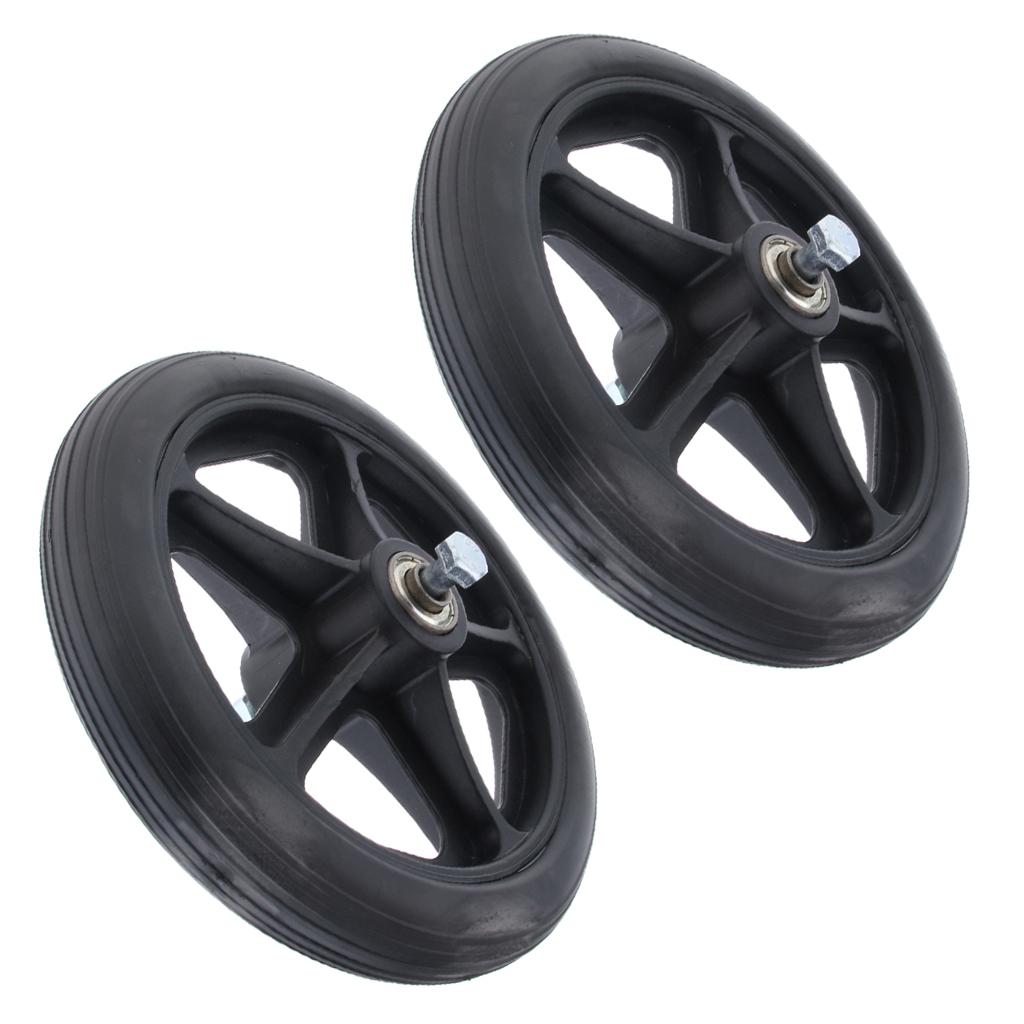 2pcs Alloy ABS Wheelchair Front Castor Wheels Replacement Part Black 7 inch