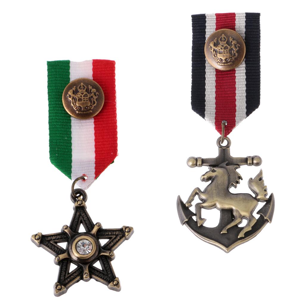 2 Pieces Vintage Men's Star Medal Badge Clothing Costume Navy Brooch Pin