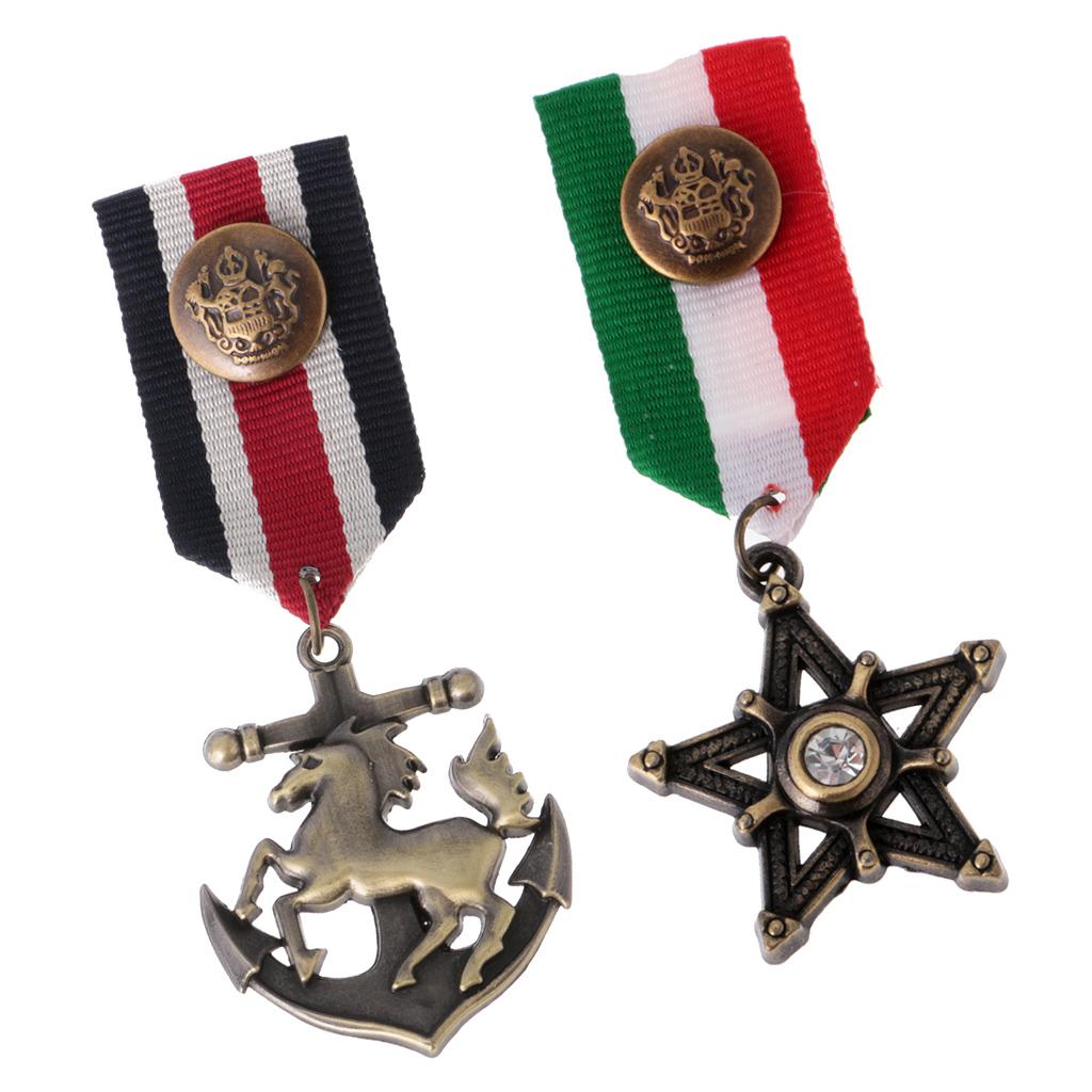 2 Pieces Vintage Men's Star Medal Badge Clothing Costume Navy Brooch Pin