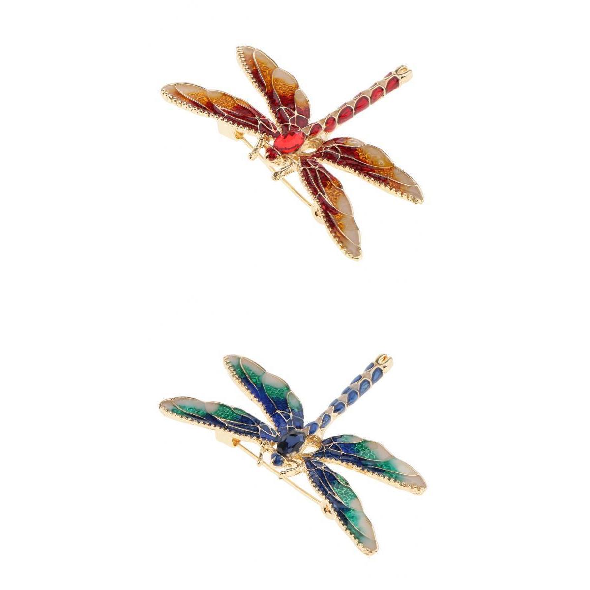 2 Pieces Vintage Enamel Dragonfly Animal Pin Brooches Women Jewelry Gifts