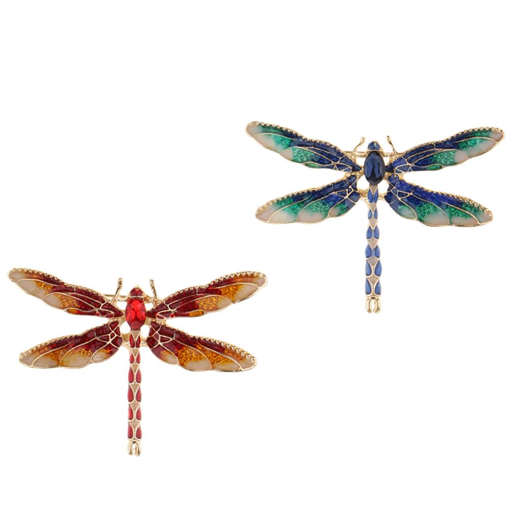 2 Pieces Vintage Enamel Dragonfly Animal Pin Brooches Women Jewelry Gifts