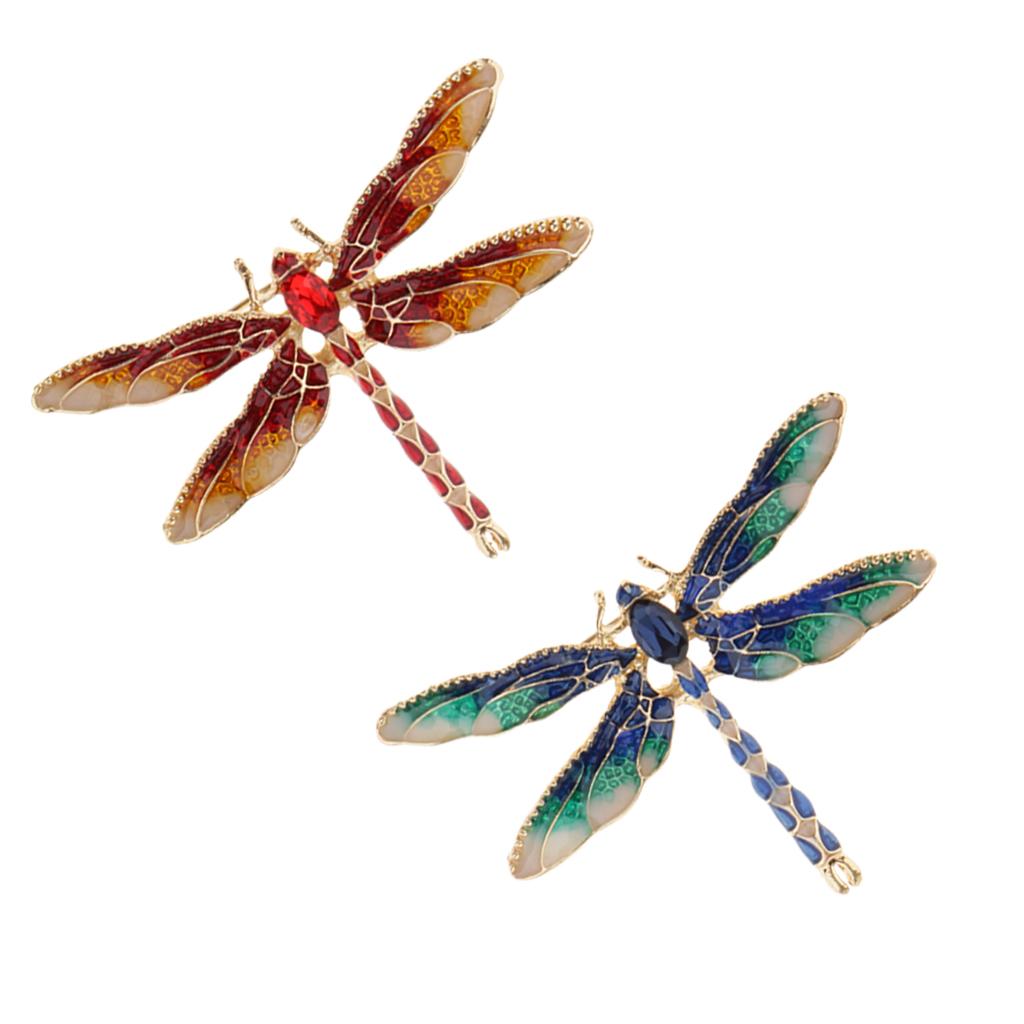 2 Pieces Vintage Enamel Dragonfly Animal Pin Brooches Women Jewelry Gifts