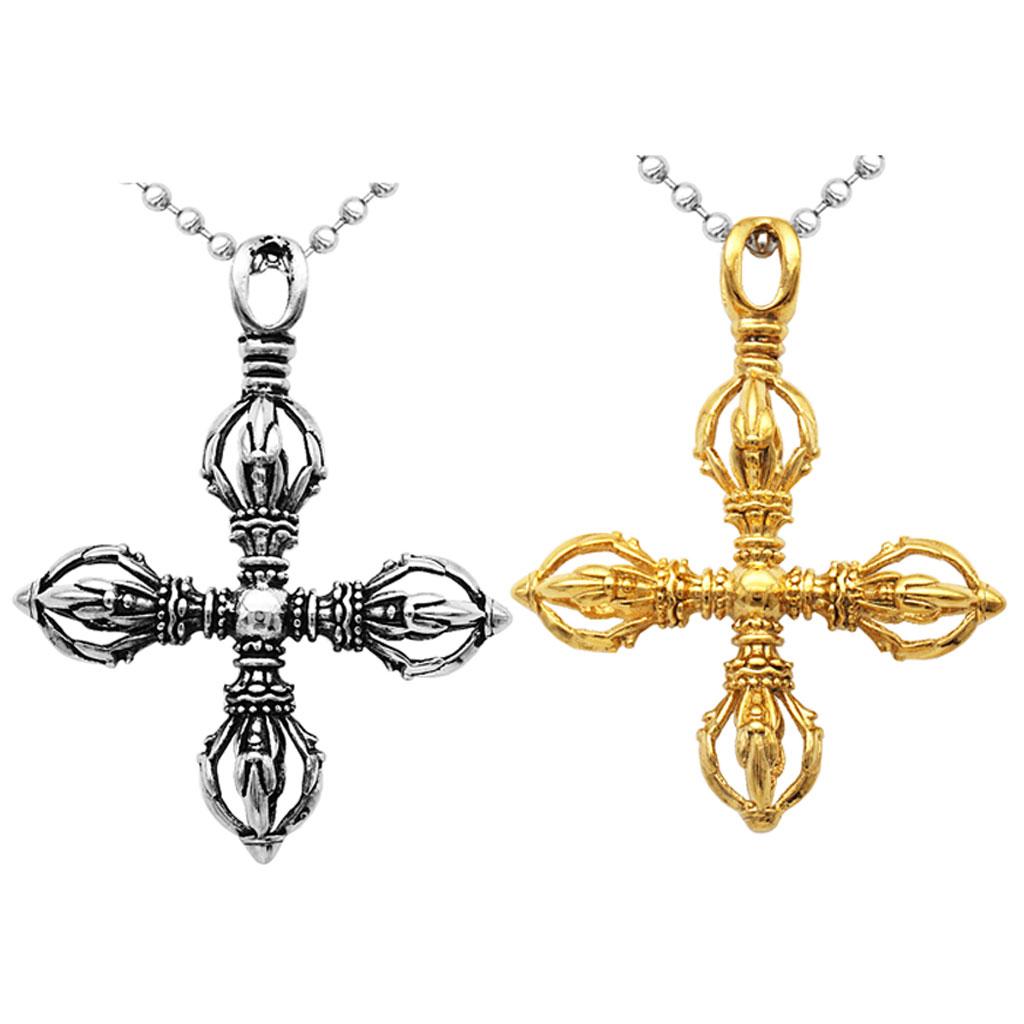 2pcs Unisex Vintage Vajra Pestle Cross Necklace Pendant Ball Beads Chain
