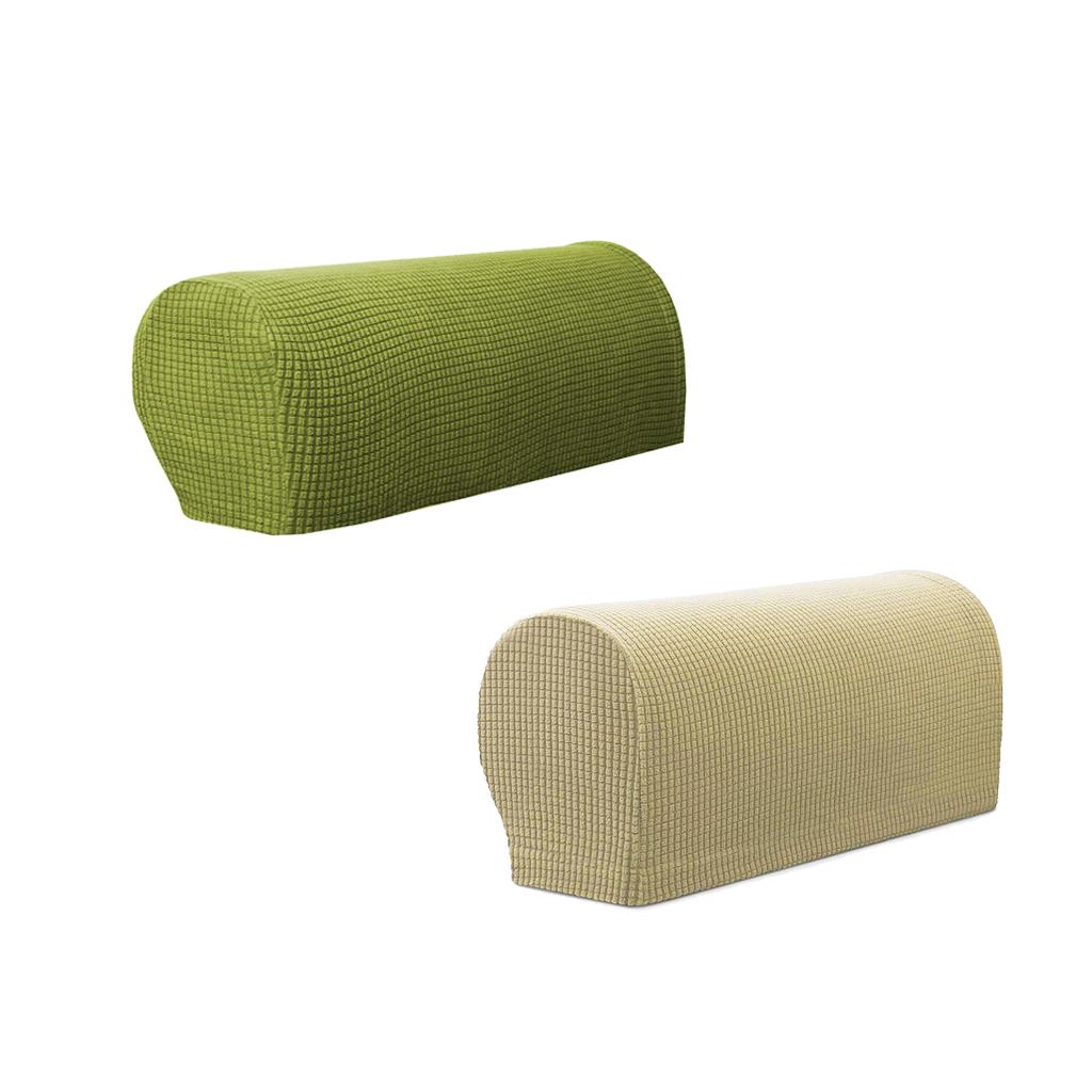 2 Pair(Beige &Green) Sofa Armrest Covers Armchair Slipcovers Protector