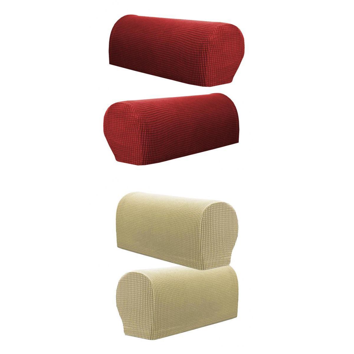 2 Pair(Beige &Red) Sofa Armrest Covers Armchair Slipcovers Protector