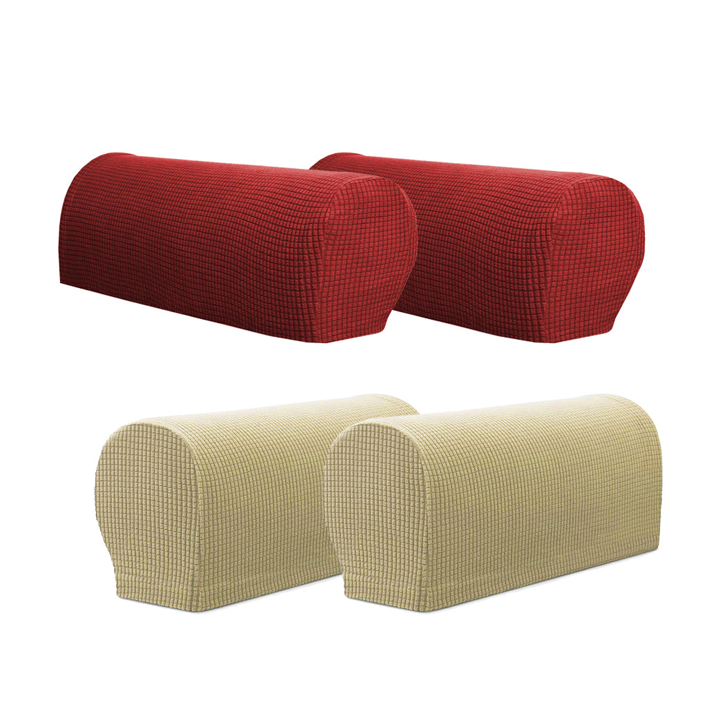 2 Pair(Beige &Red) Sofa Armrest Covers Armchair Slipcovers Protector