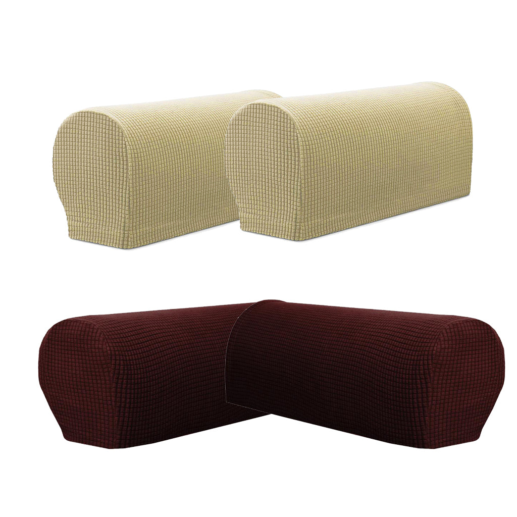 2 Pair(Beige & Brown) Sofa Armrest Covers Armchair Slipcovers Protector