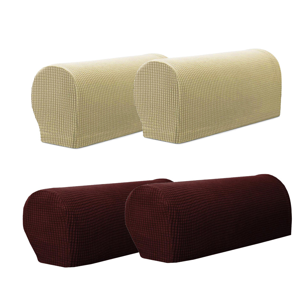 2 Pair(Beige & Brown) Sofa Armrest Covers Armchair Slipcovers Protector