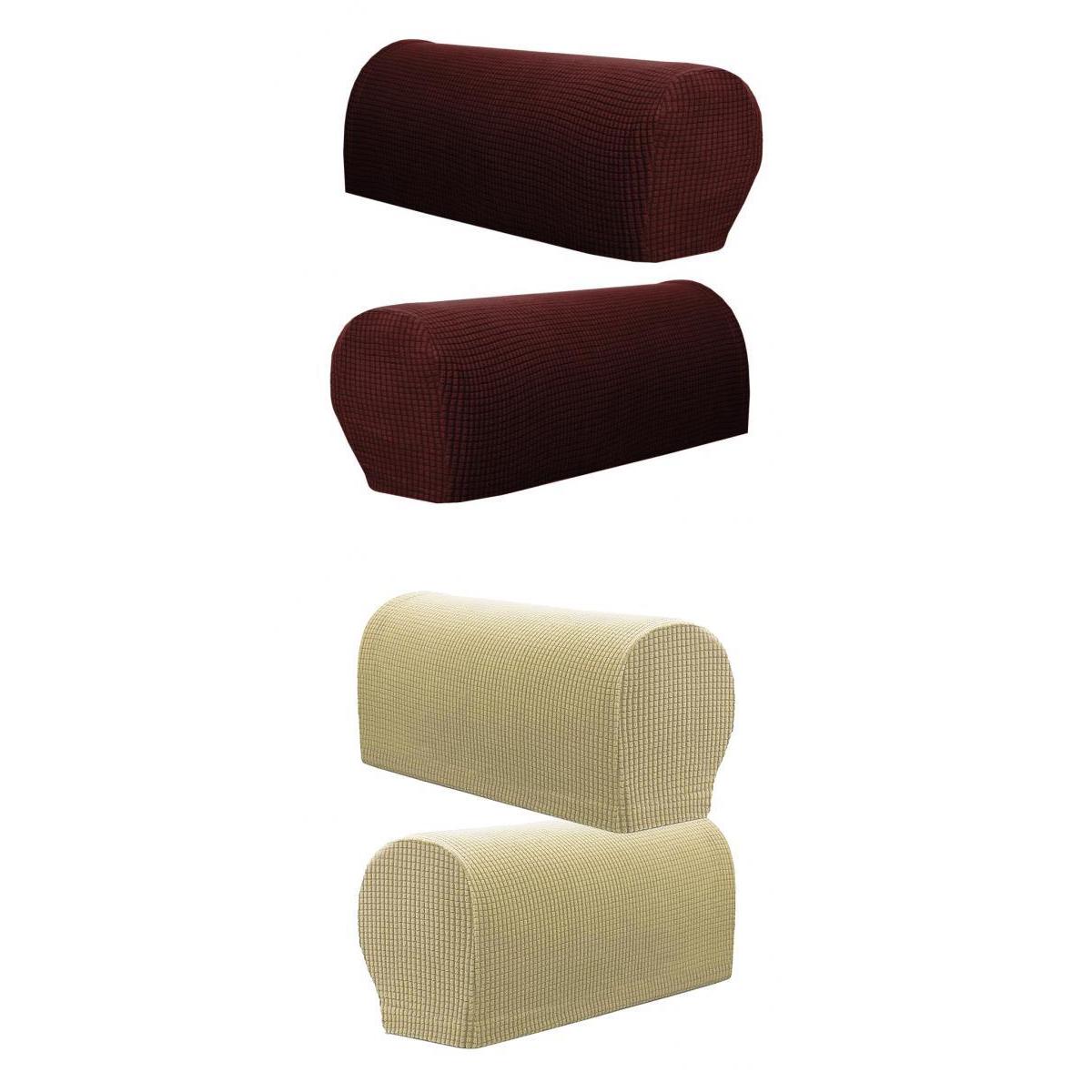 2 Pair(Beige & Brown) Sofa Armrest Covers Armchair Slipcovers Protector