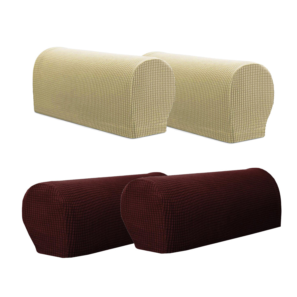 2 Pair(Beige & Brown) Sofa Armrest Covers Armchair Slipcovers Protector
