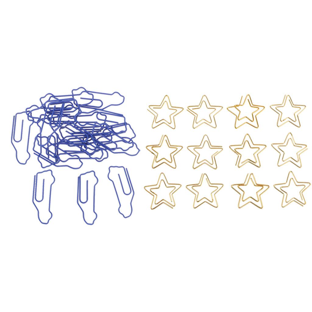 12pcs golden star shape paper clip +20pcs blue car shape marking clips