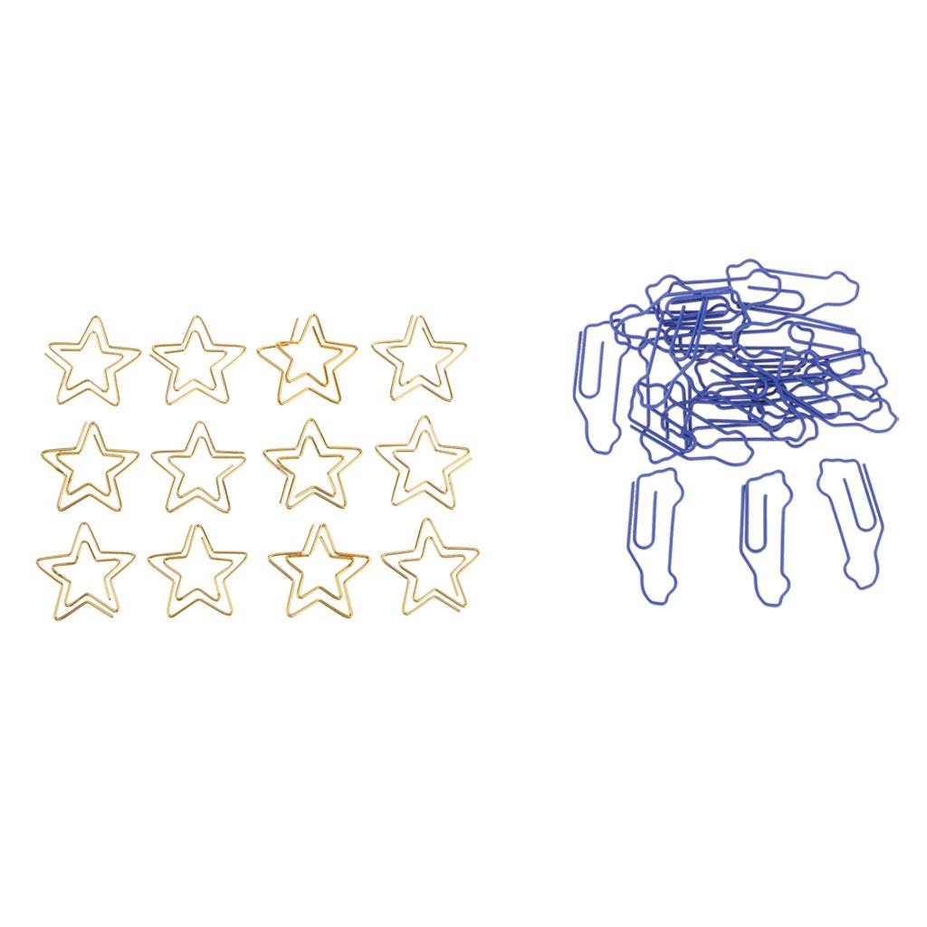 12pcs golden star shape paper clip +20pcs blue car shape marking clips