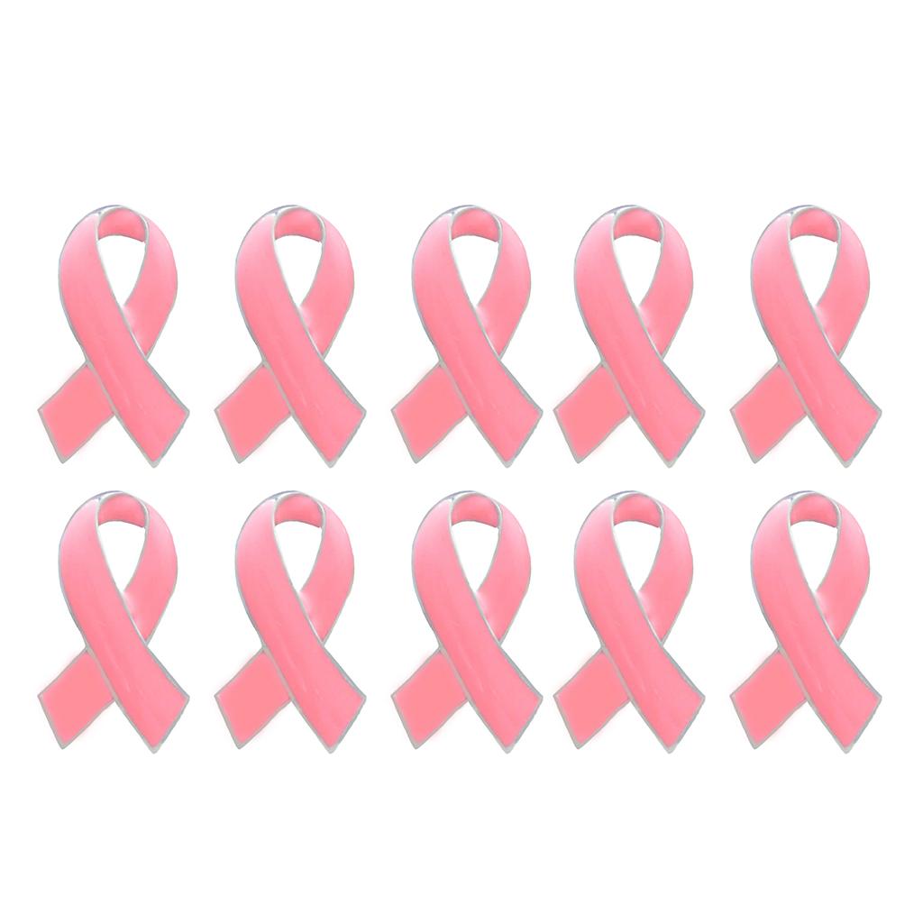 10 Pieces Pink Enamel Breast Cancer Awareness Charity Ribbon Brooches Pins