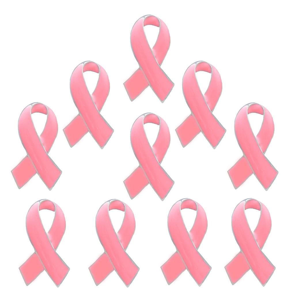 10 Pieces Pink Enamel Breast Cancer Awareness Charity Ribbon Brooches Pins