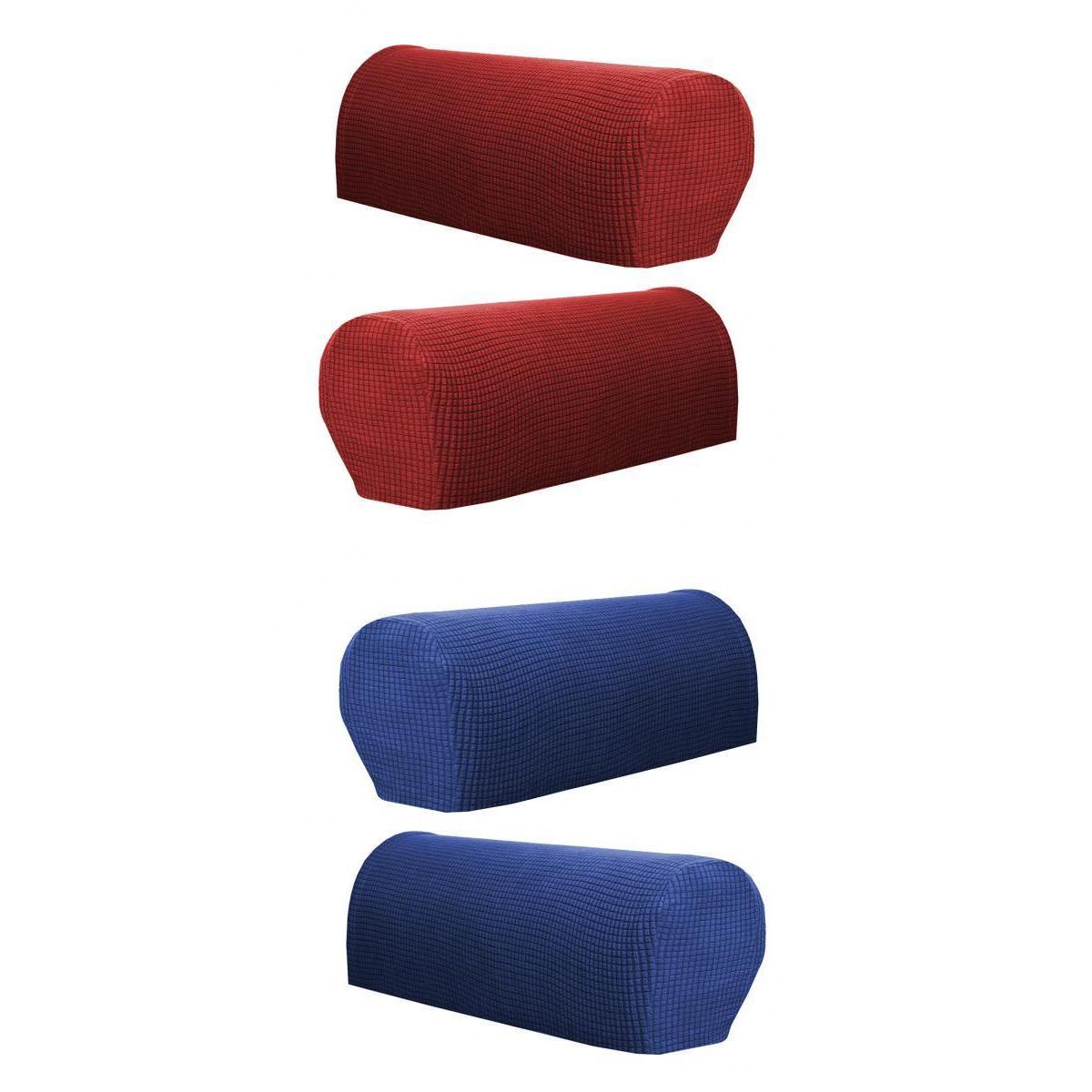 2 Pair(Red &Blue) Sofa Armrest Covers Armchair Slipcovers Protector