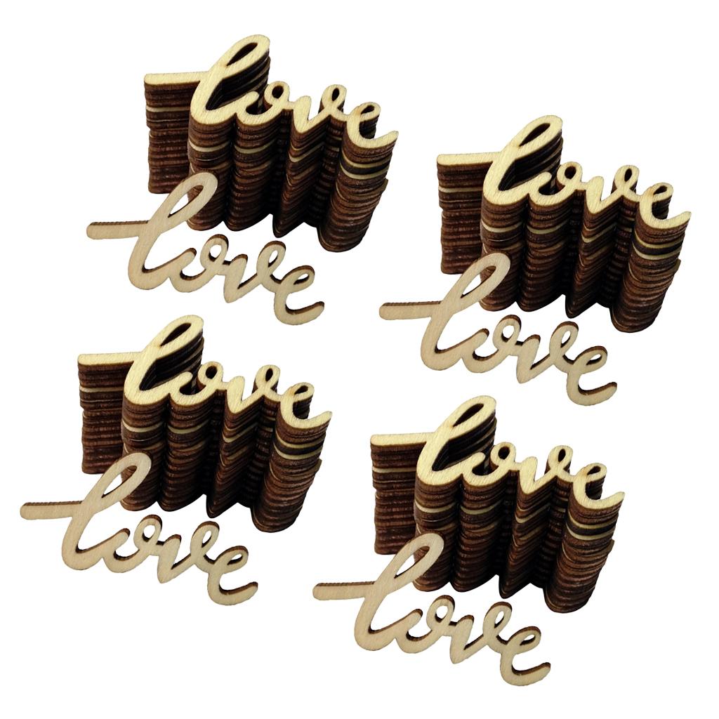 60pcs Handcraft Wooden Cut LOVE Wooden Pieces Embellishment DIY Crafts