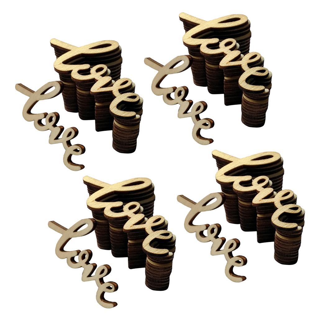60pcs Handcraft Wooden Cut LOVE Wooden Pieces Embellishment DIY Crafts