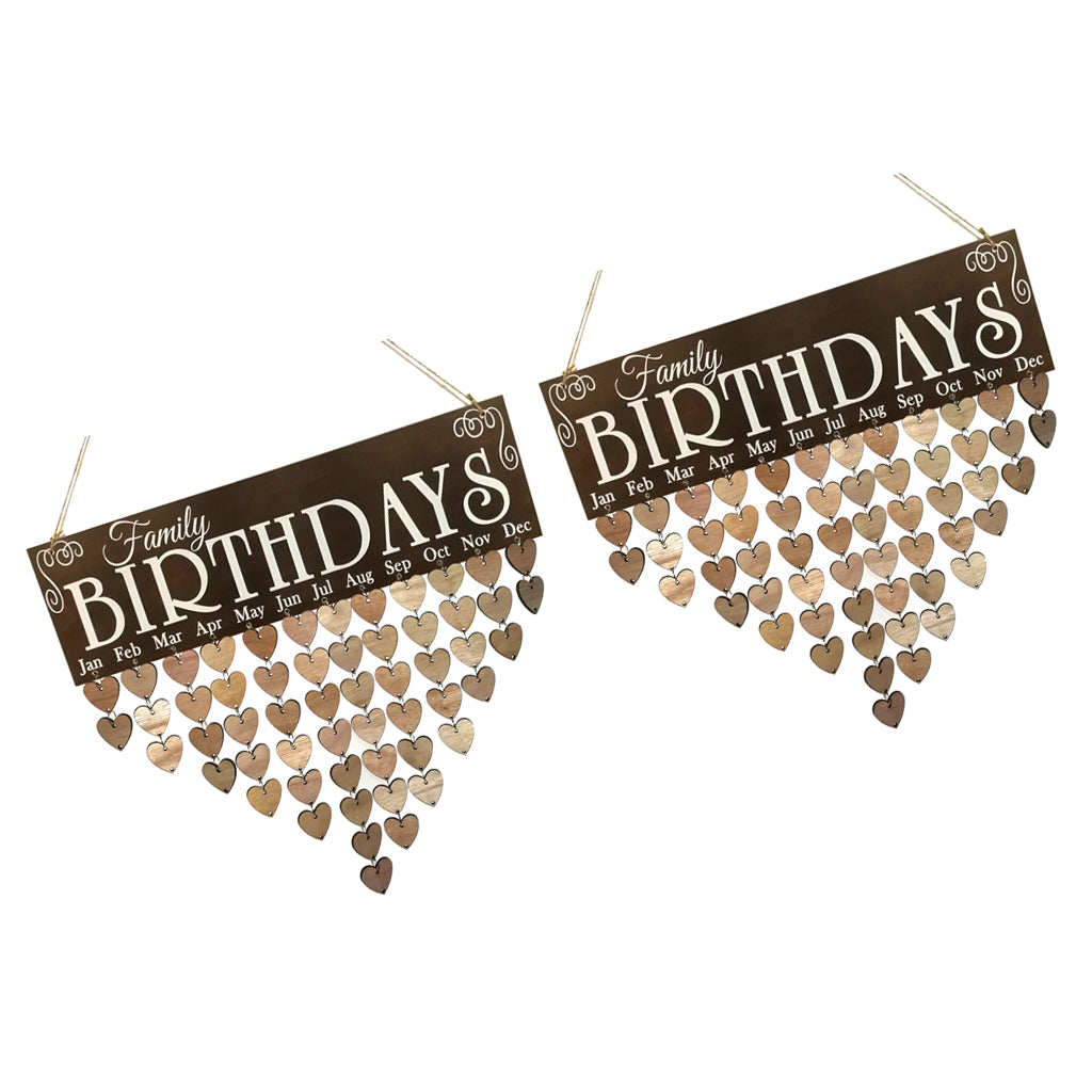 2 Pieces Family Birthdays Reminder Calendar Wooden Board Hanging Plaque Sign