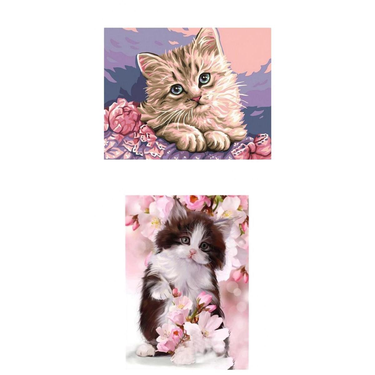 2pcs 5D Diamond Painting Cat and Flower Picture DIY Crafts for Home Ornament