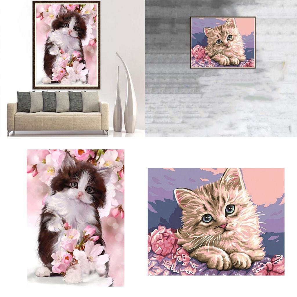 2pcs 5D Diamond Painting Cat and Flower Picture DIY Crafts for Home Ornament