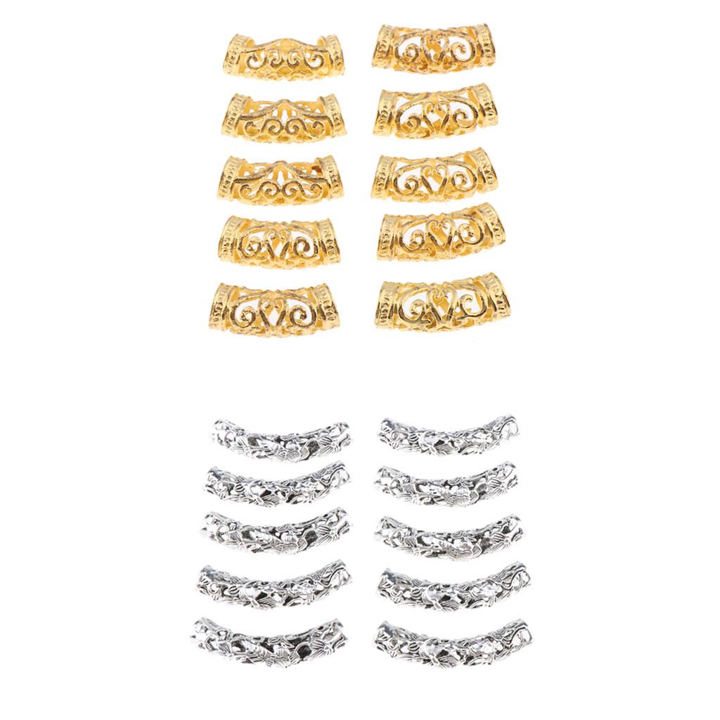 20Pcs Dreadlock Beads Twisted Braid Jewelry Tubes Beard Hair Pendants Cuffs