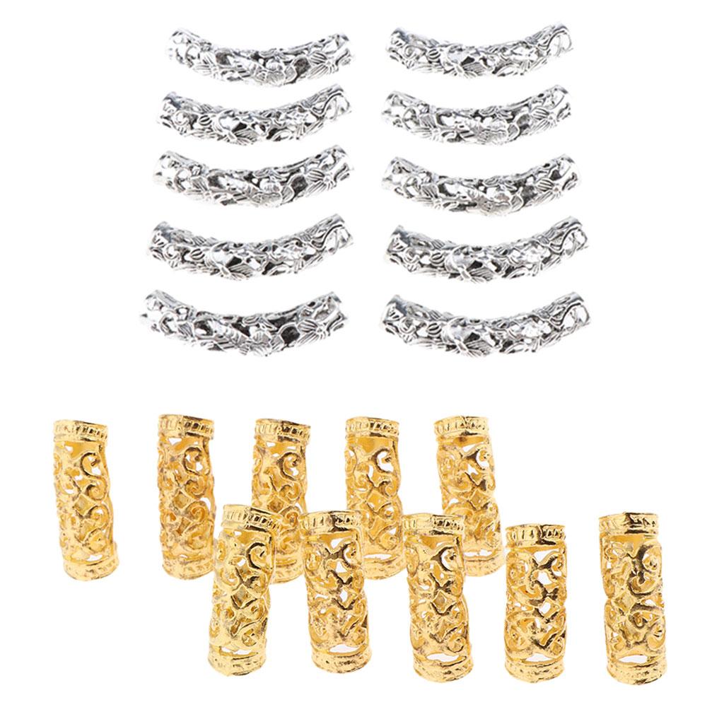 20Pcs Dreadlock Beads Twisted Braid Jewelry Tubes Beard Hair Pendants Cuffs